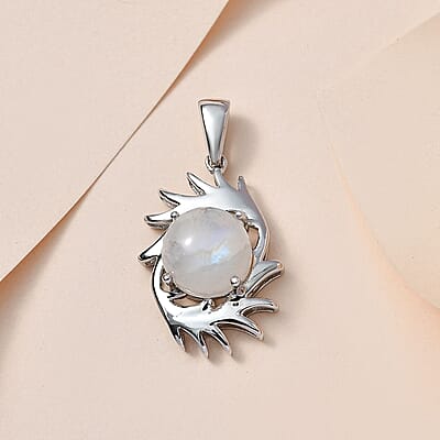 Rainbow Moonstone Fancy Pendant in Platinum Over Sterling Silver 4.65 ctw