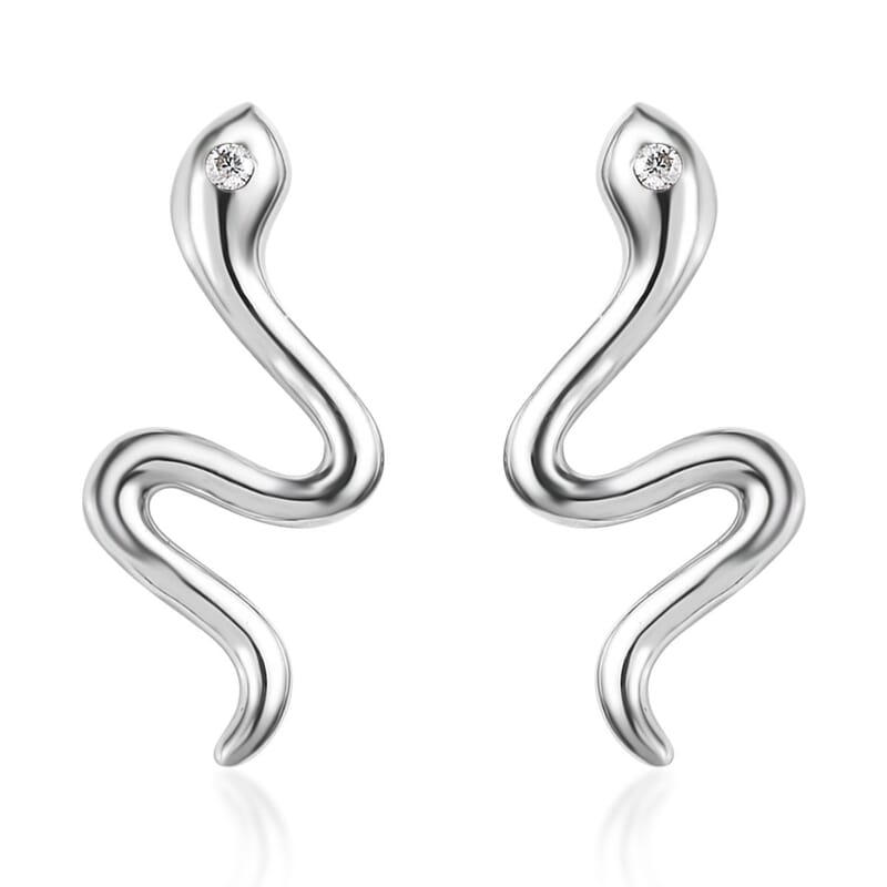 Moissanite Minimalist Snake Stud Earrings in Platinum Over Sterling Silver
