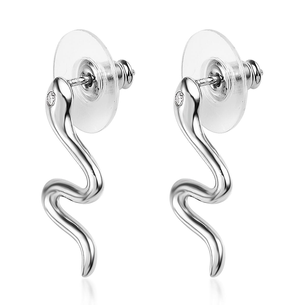 Moissanite Minimalist Snake Stud Earrings in Platinum Over Sterling Silver image number 3