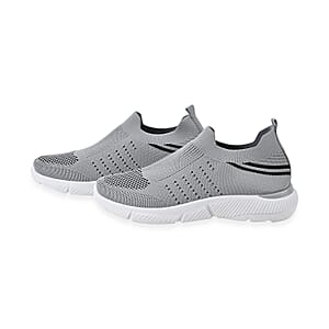 Gray Comfortable Lightweight Slip-On Women Trainers Shoes With Breathable Knit Vent Non-Slip PVC Sole, All Day Casual Wear Stylish Sneakers (10-10.5 / 40)