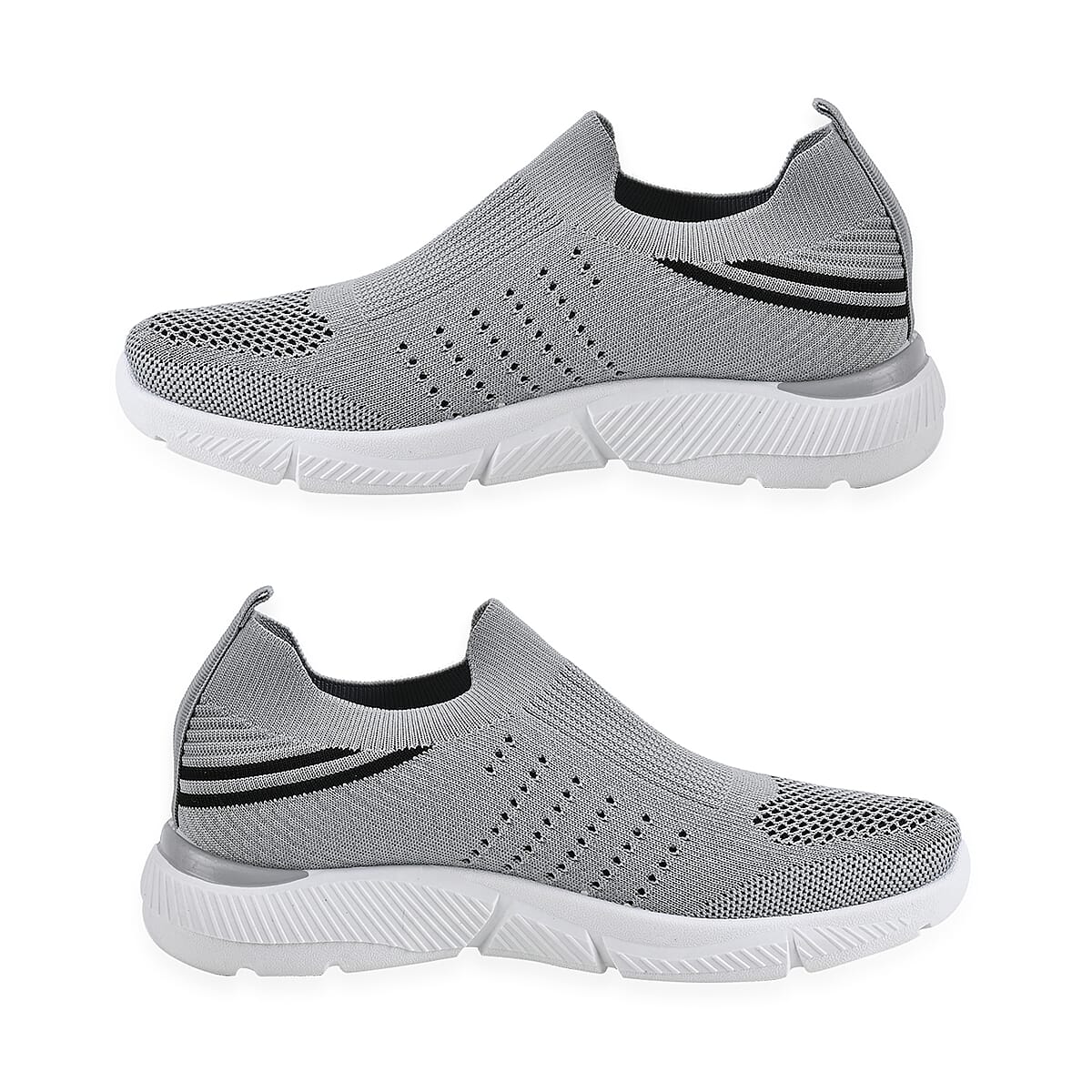 Gray Comfortable Lightweight Slip-On Women Trainers Shoes With Breathable Knit Vent Non-Slip PVC Sole, All Day Casual Wear Stylish Sneakers (10-10.5 / 40) image number 1