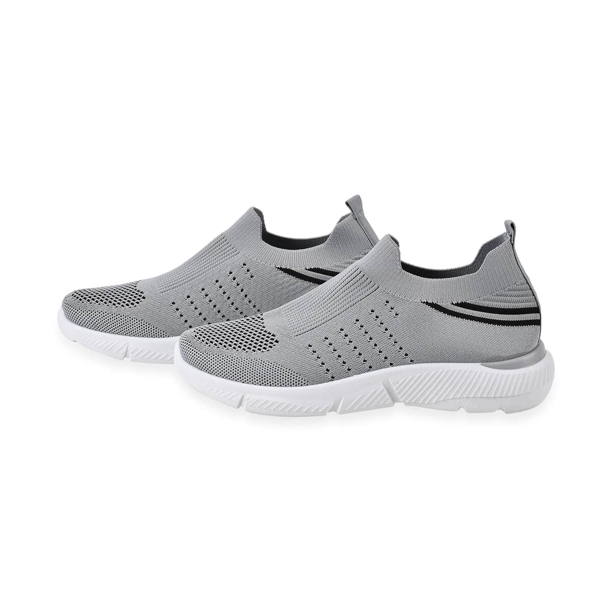 Gray Comfortable Lightweight Slip-On Women Trainers Shoes With Breathable Knit Vent Non-Slip PVC Sole, All Day Casual Wear Stylish Sneakers (11-11.5 / 41) image number 0