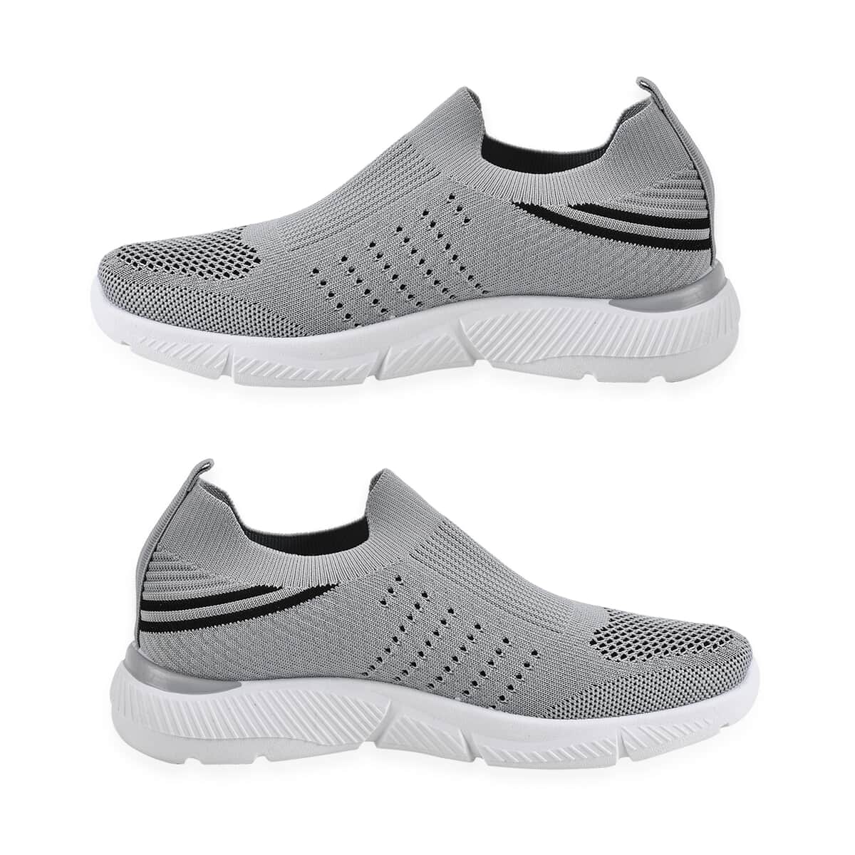 Gray Comfortable Lightweight Slip-On Women Trainers Shoes With Breathable Knit Vent Non-Slip PVC Sole, All Day Casual Wear Stylish Sneakers (11-11.5 / 41) image number 1