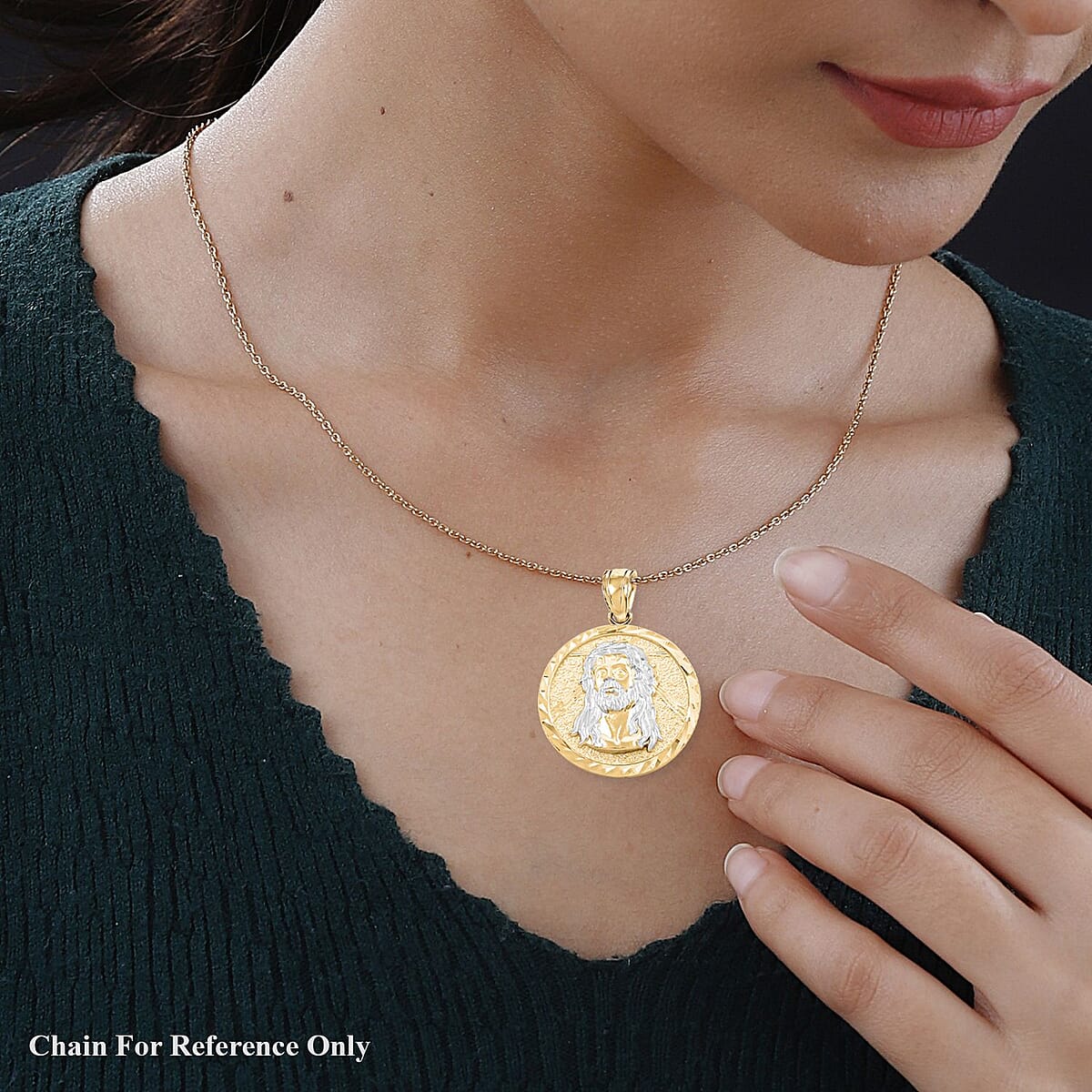 Made in America 10K Yellow and White Gold Jesus Medallion Pendant 3.80 Grams image number 2