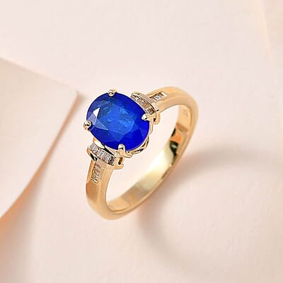 Luxoro 10K Yellow Gold Premium Tanzanian Blue Spinel (DF) and Diamond Ring (Size 10.0) 2.00 ctw