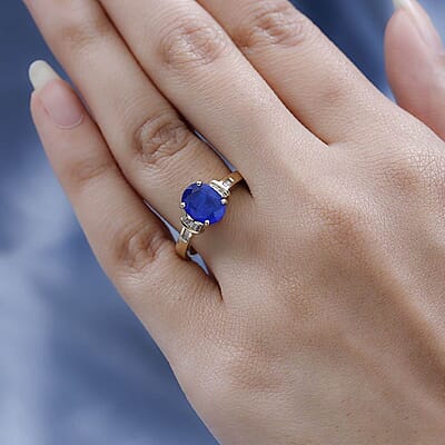 Luxoro 10K Yellow Gold Premium Tanzanian Blue Spinel (DF) and Diamond Ring (Size 10.0) 2.00 ctw