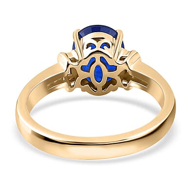 Luxoro 10K Yellow Gold Premium Tanzanian Blue Spinel (DF) and Diamond Ring (Size 10.0) 2.00 ctw