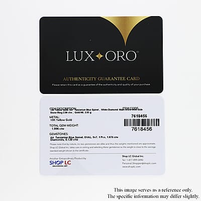 Luxoro 10K Yellow Gold Premium Tanzanian Blue Spinel (DF) and Diamond Ring (Size 10.0) 2.00 ctw