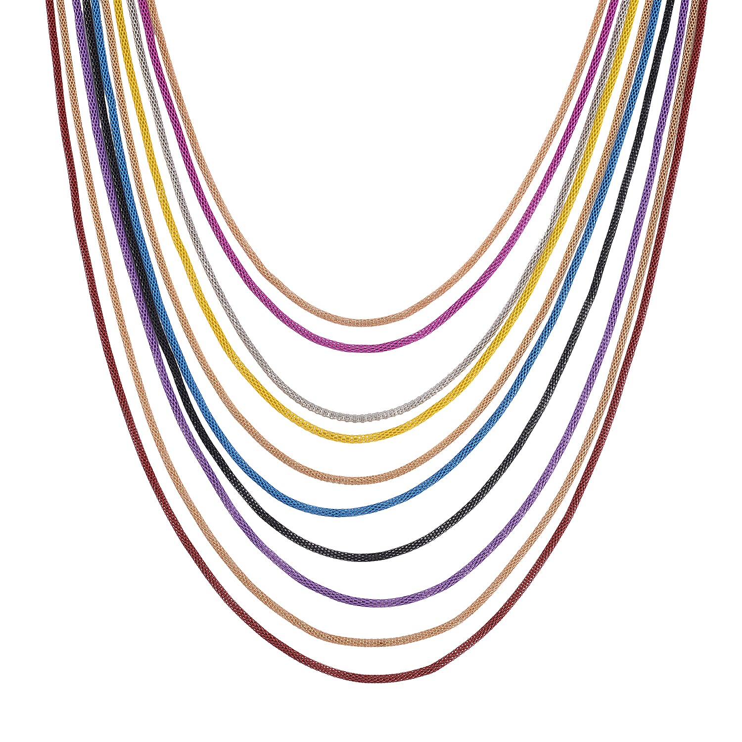 Multi Strand Mesh Chain Necklace 18.5-22.5 Inches in Multitone