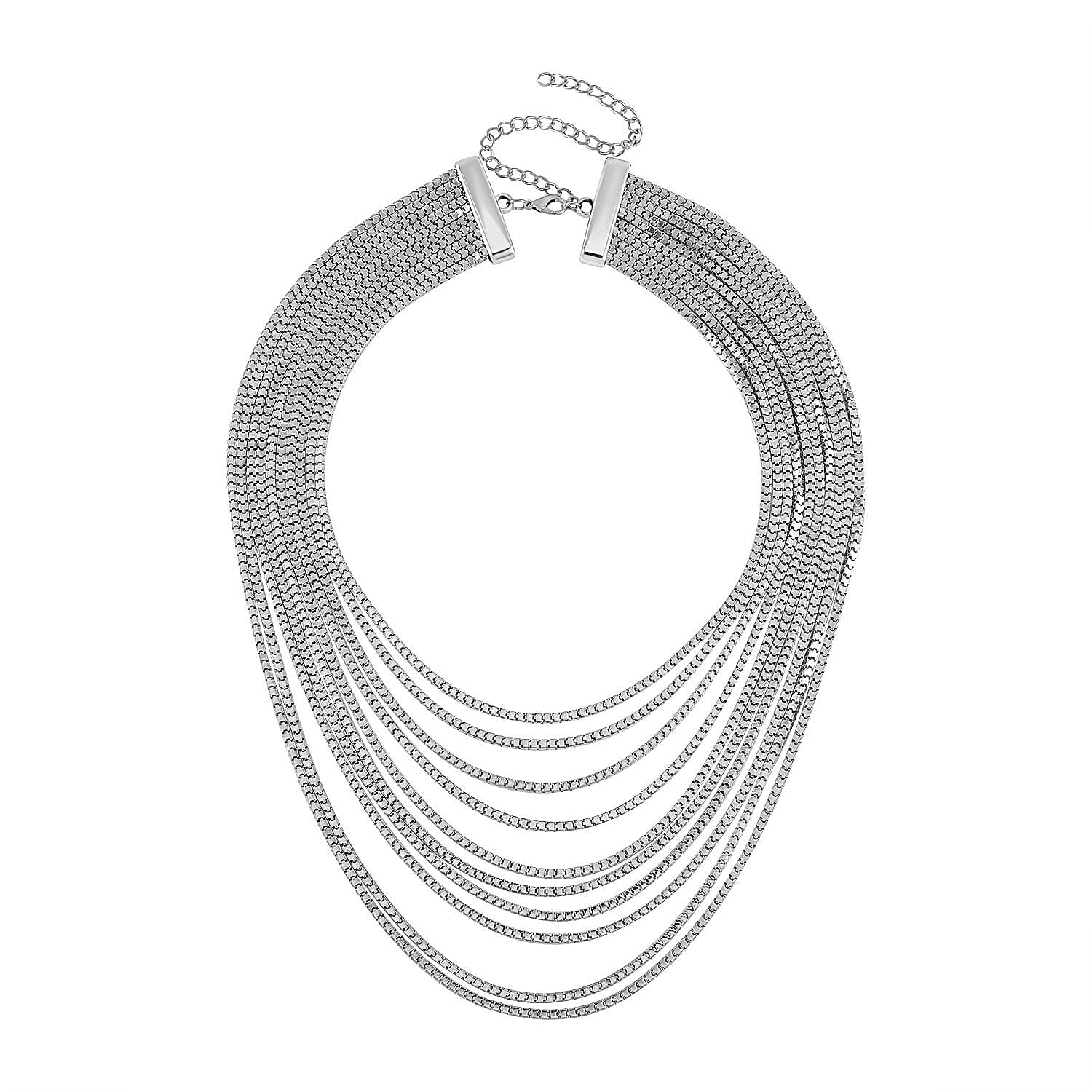 Multi Strand Snake Chain Necklace 18.5-22.5 Inches in Silvertone