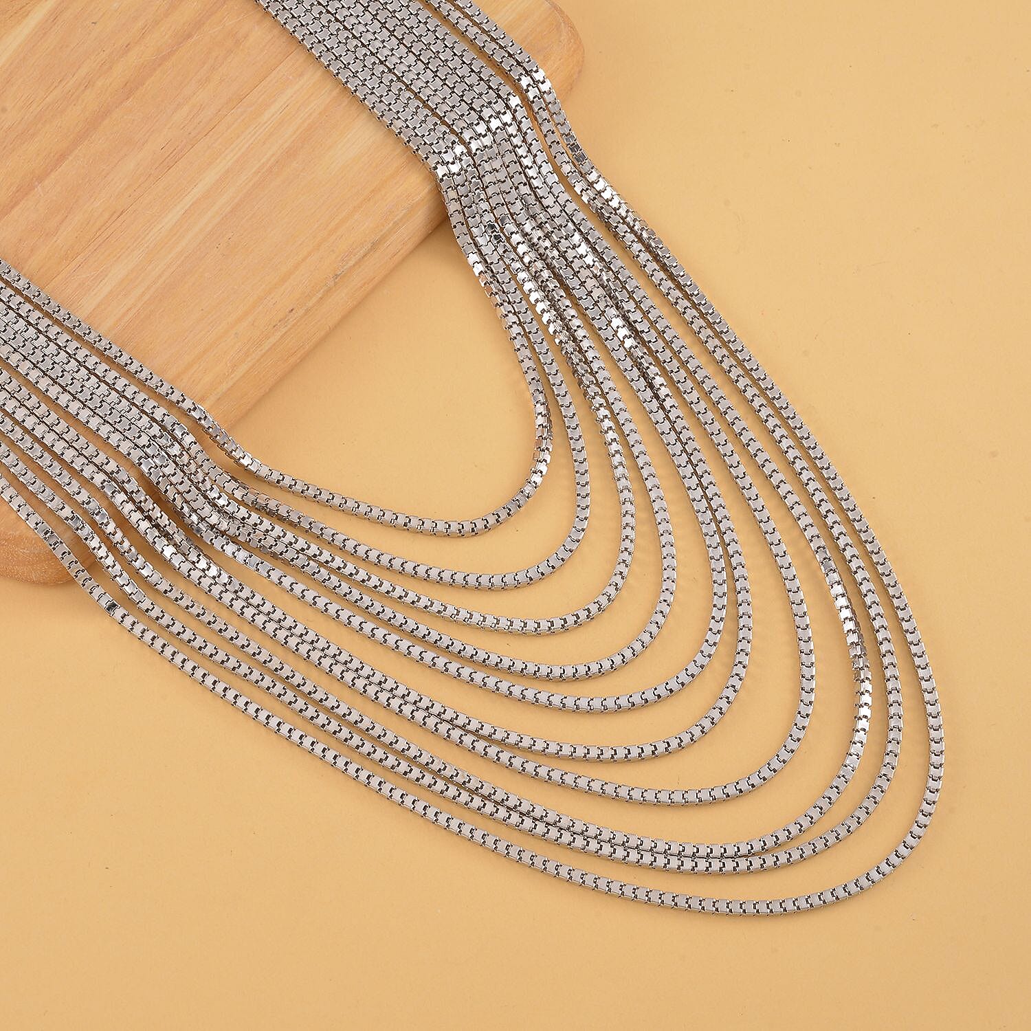 Multi Strand Snake Chain Necklace 18.5-22.5 Inches in Silvertone