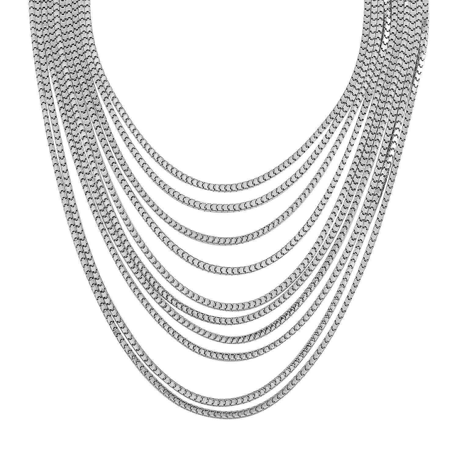 Multi Strand Snake Chain Necklace 18.5-22.5 Inches in Silvertone