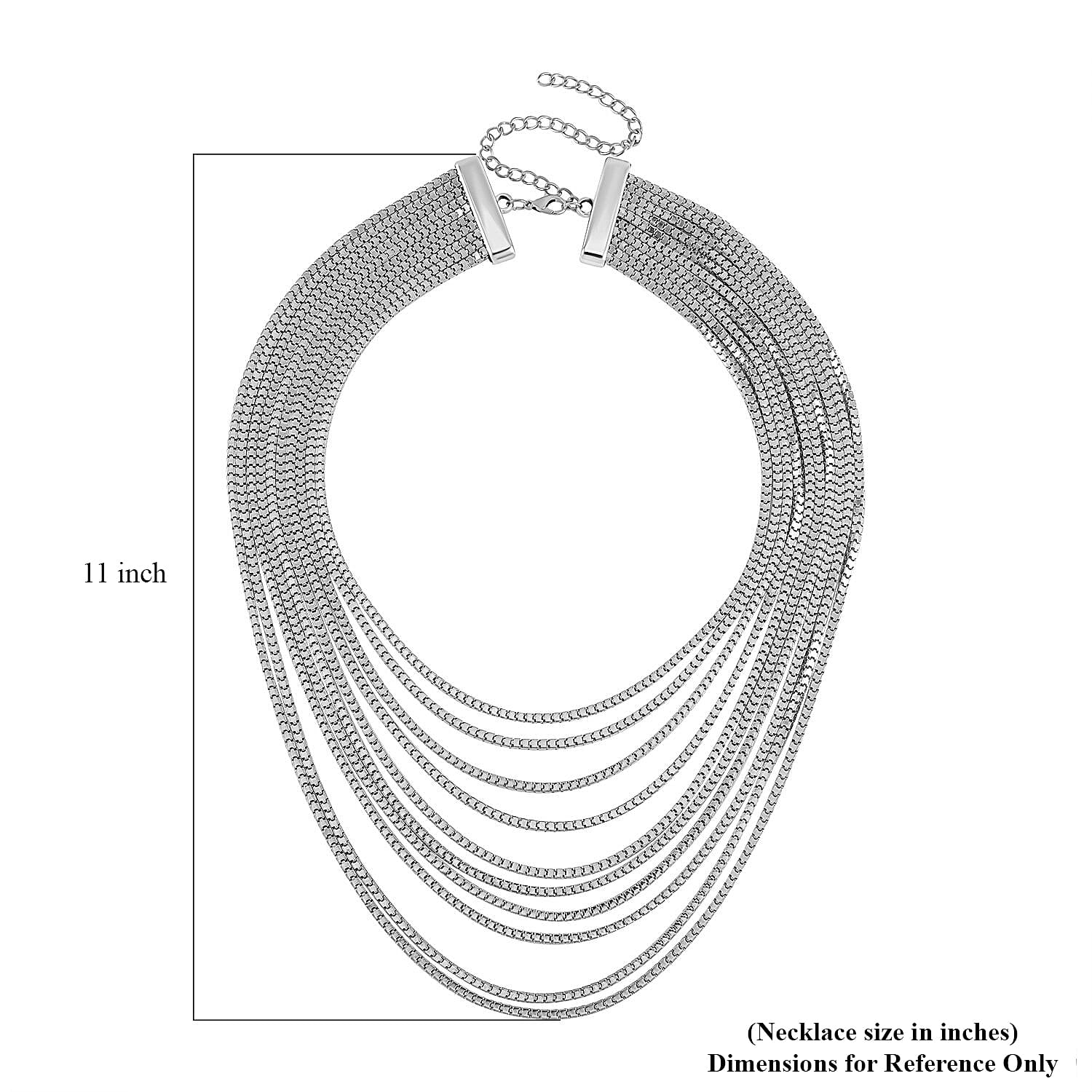 Multi Strand Snake Chain Necklace 18.5-22.5 Inches in Silvertone