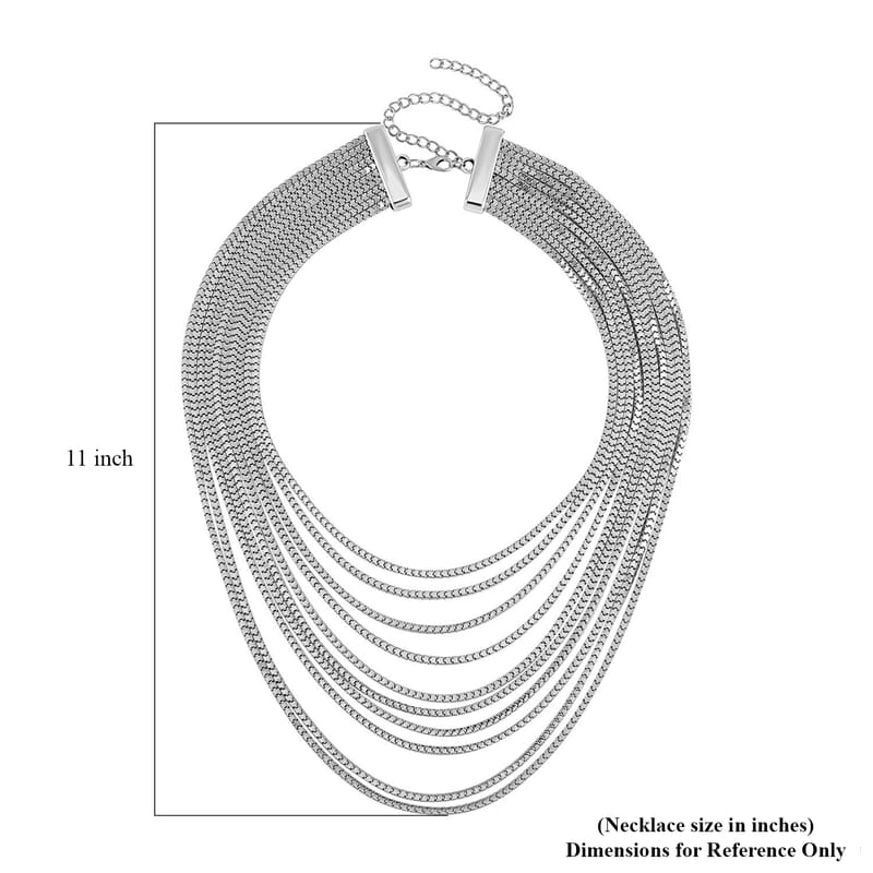Multi Strand Snake Chain Necklace 18.5-22.5 Inches in Silvertone