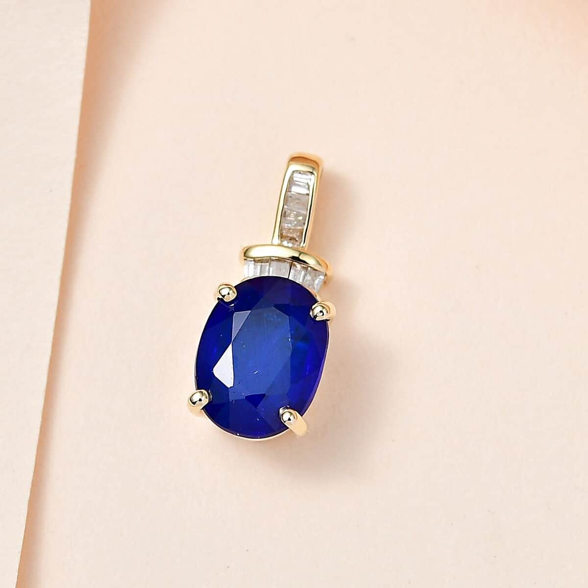 Luxoro 10K Yellow Gold Premium Tanzanian Blue Spinel (DF) and Diamond Pendant 2.25 ctw image number 1