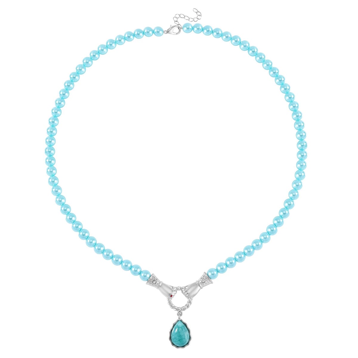 Amazonite 4.00 ctw, Sleeping Beauty Color Shell Pearl, Red and White Austrian Crystal Necklace in Silvertone  24-26 Inches image number 0