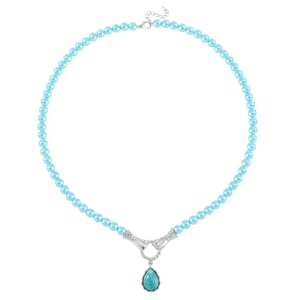 Amazonite 4.00 ctw, Sleeping Beauty Color Shell Pearl, Red and White Austrian Crystal Necklace in Silvertone  24-26 Inches