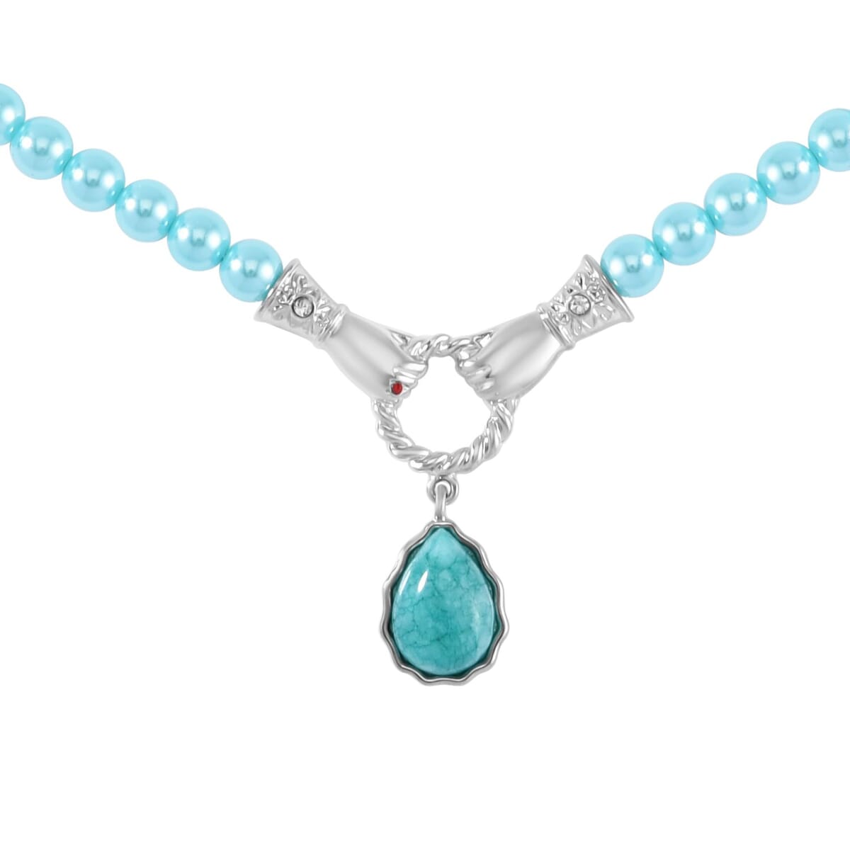 Amazonite 4.00 ctw, Sleeping Beauty Color Shell Pearl, Red and White Austrian Crystal Necklace in Silvertone  24-26 Inches image number 2