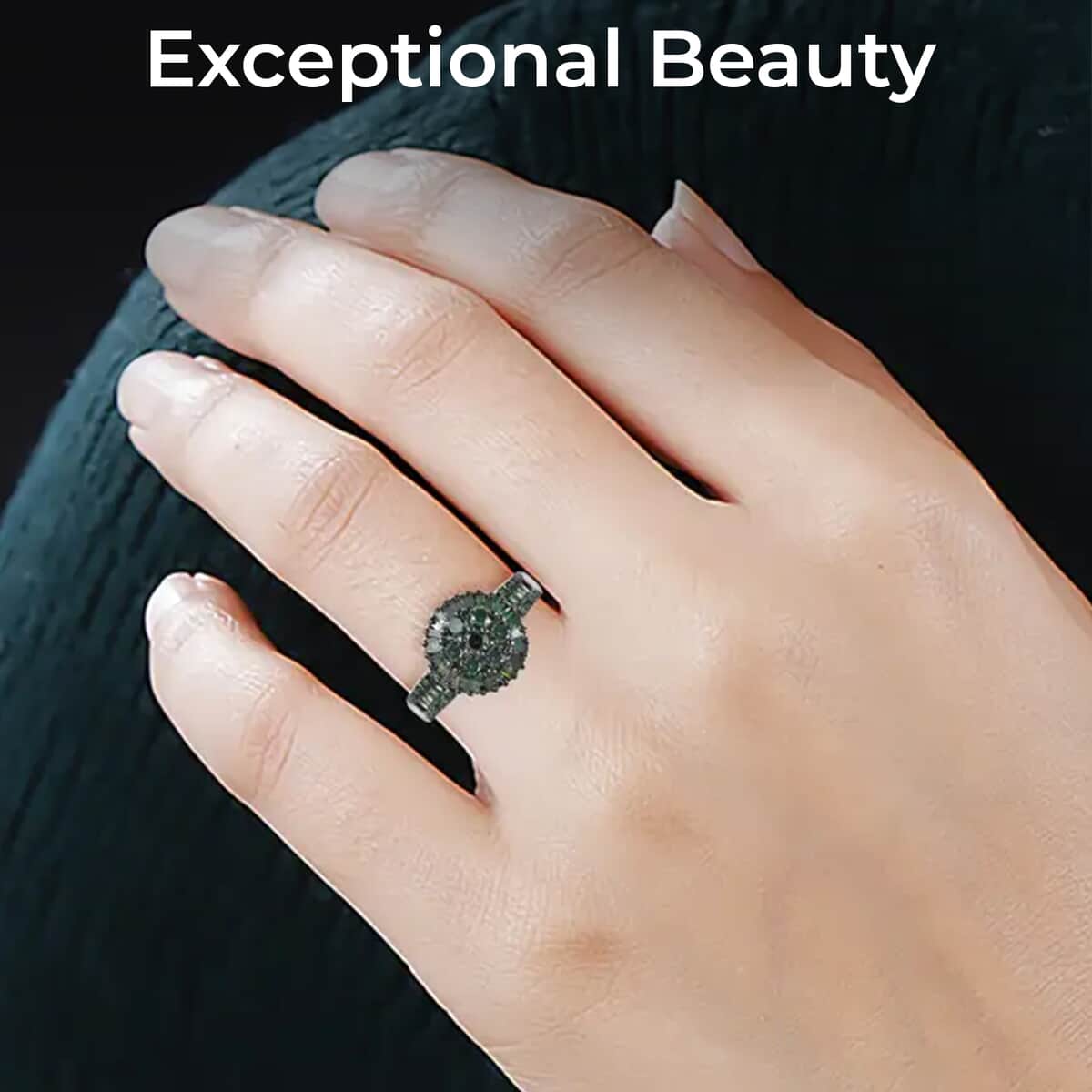 Green Diamond 1.00 ctw Cluster Ring, Platinum Over Sterling Silver Ring, Diamond Ring For Her (Size 5.00) image number 2