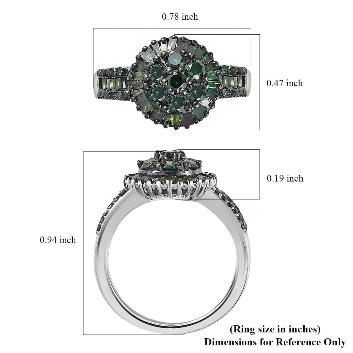 Green Diamond 1.00 ctw Cluster Ring, Platinum Over Sterling Silver Ring, Diamond Ring For Her (Size 5.00) image number 6