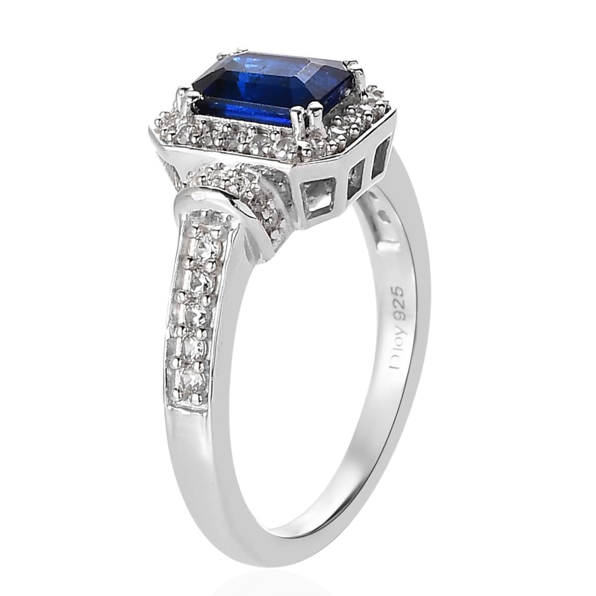 Tanzanian Blue Spinel (DF) and White Zircon Ring in Platinum Over Sterling Silver 1.70 ctw image number 3