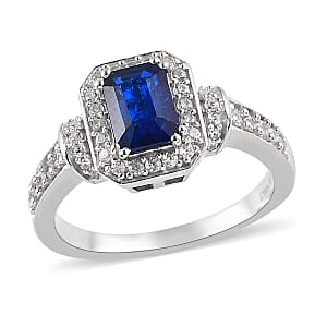 Tanzanian Blue Spinel (DF) and White Zircon Ring in Platinum Over Sterling Silver (Size 5.0) 1.70 ctw