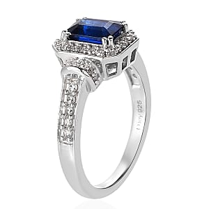 Tanzanian Blue Spinel (DF) and White Zircon Ring in Platinum Over Sterling Silver (Size 5.0) 1.70 ctw