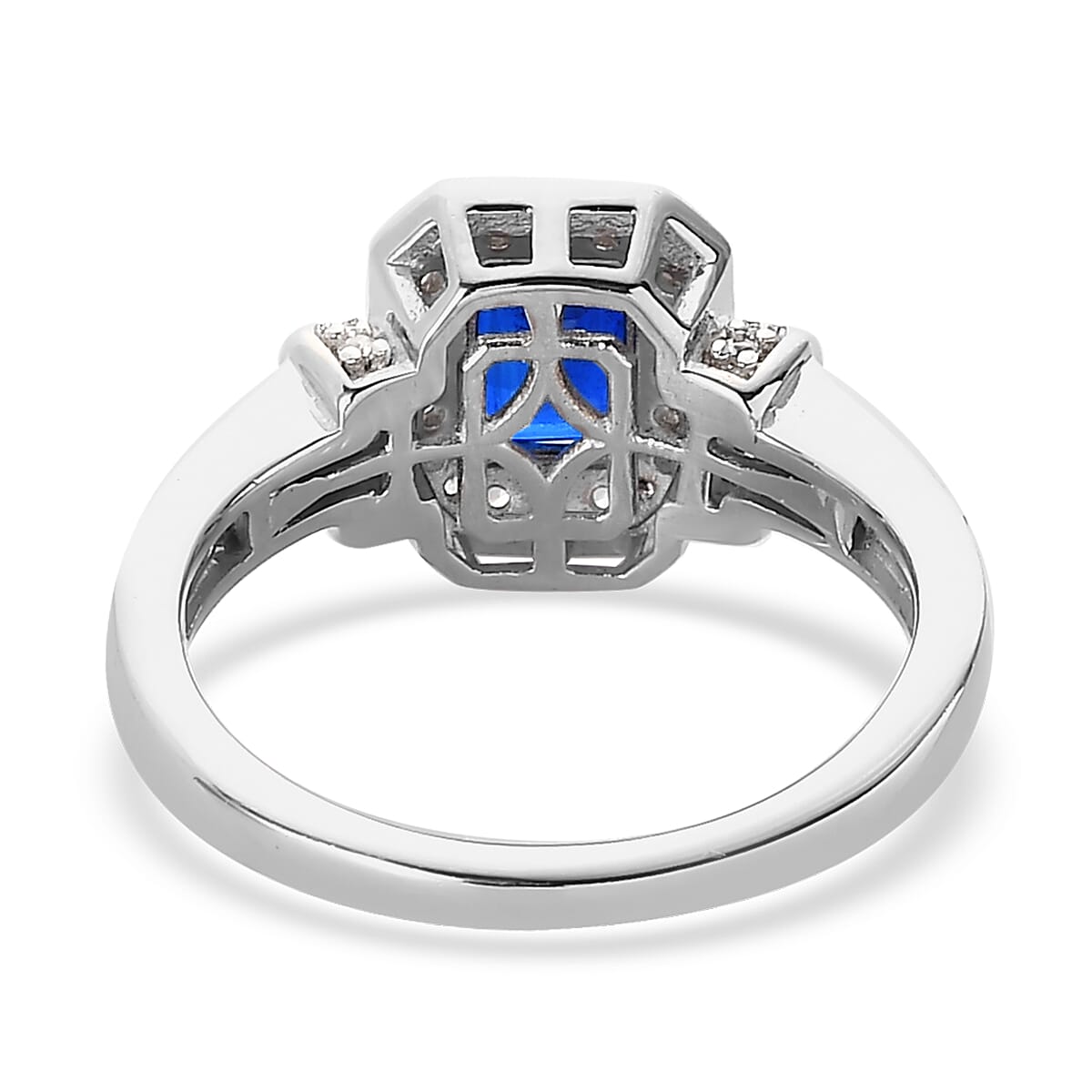 Tanzanian Blue Spinel (DF) and White Zircon Ring in Platinum Over Sterling Silver (Size 5.0) 1.70 ctw image number 4