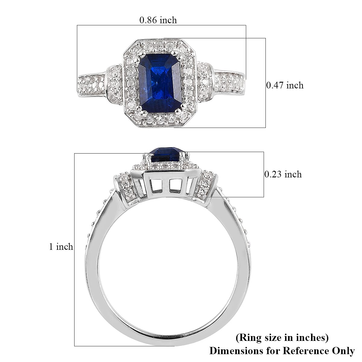 Tanzanian Blue Spinel (DF) and White Zircon Ring in Platinum Over Sterling Silver (Size 5.0) 1.70 ctw image number 5