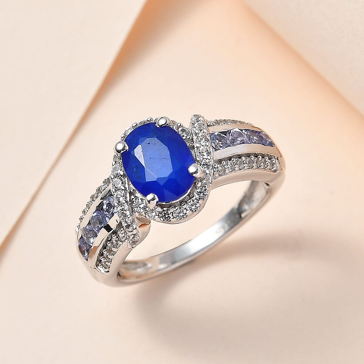 Tanzanian Blue Spinel (DF) and Multi Gemstone Ring in Platinum Over Sterling Silver 2.25 ctw image number 1