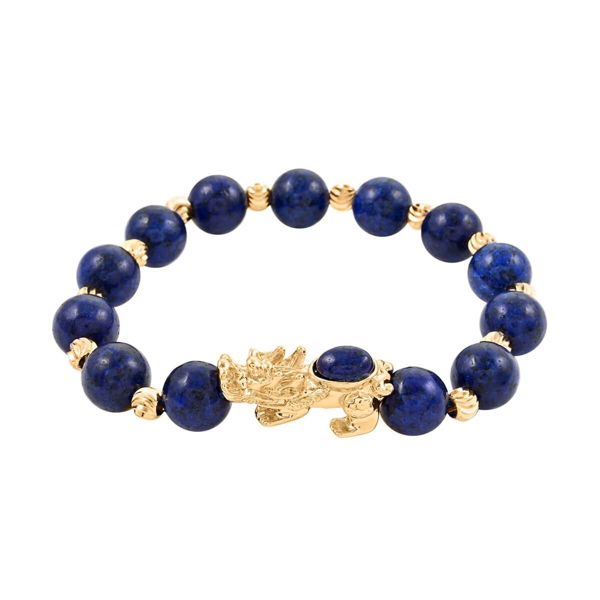 Pixiu Feng Shui Lapis Lazuli 9-10mm 89.95 ctw Beaded Bracelet in Goldtone (6.50-7.00In) image number 0