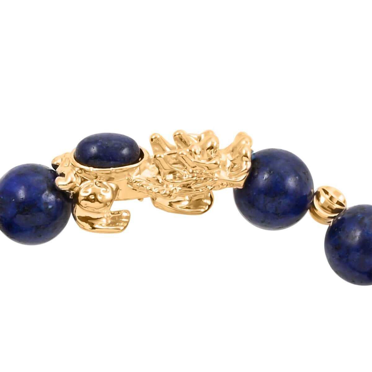 Pixiu Feng Shui Lapis Lazuli 9-10mm 89.95 ctw Beaded Bracelet in Goldtone (6.50-7.00In) image number 2