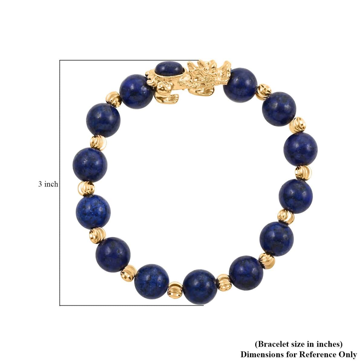 Pixiu Feng Shui Lapis Lazuli 9-10mm 89.95 ctw Beaded Bracelet in Goldtone (6.50-7.00In) image number 3