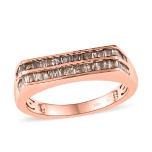 Natural Champagne Diamond Men's Ring in Vermeil Rose Gold Over Sterling Silver (Size 10.0) 0.75 ctw