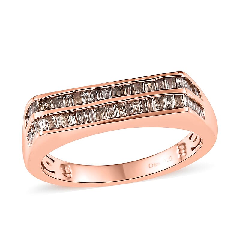 Natural Champagne Diamond Men's Ring in Vermeil Rose Gold Over Sterling Silver (Size 10.0) 0.75 ctw