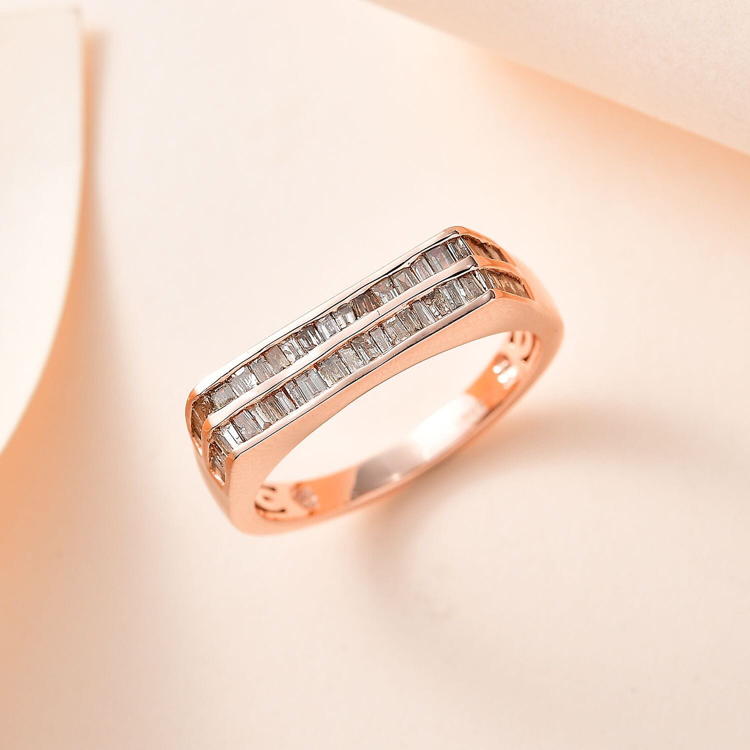 Natural Champagne Diamond Men's Ring in Vermeil Rose Gold Over Sterling Silver (Size 10.0) 0.75 ctw