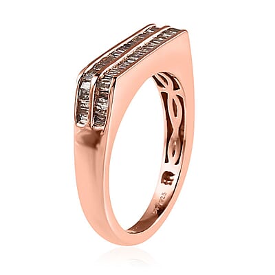 Natural Champagne Diamond Men's Ring in Vermeil Rose Gold Over Sterling Silver (Size 10.0) 0.75 ctw