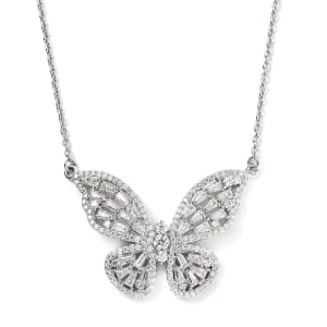 GP Trionfo Collection Moissanite Butterfly Necklace 18 Inches in Platinum Over Sterling Silver 2.75 ctw