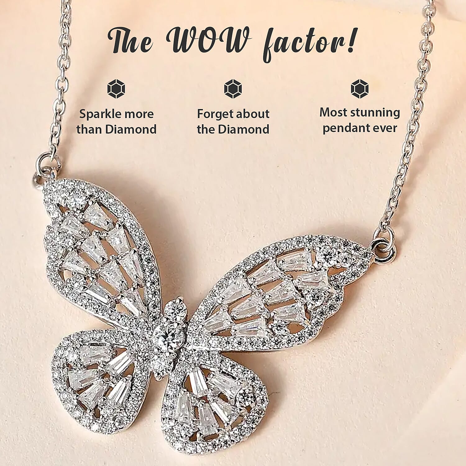 GP Trionfo Collection Moissanite Butterfly Necklace 18 Inches in Platinum Over Sterling Silver 2.75 ctw