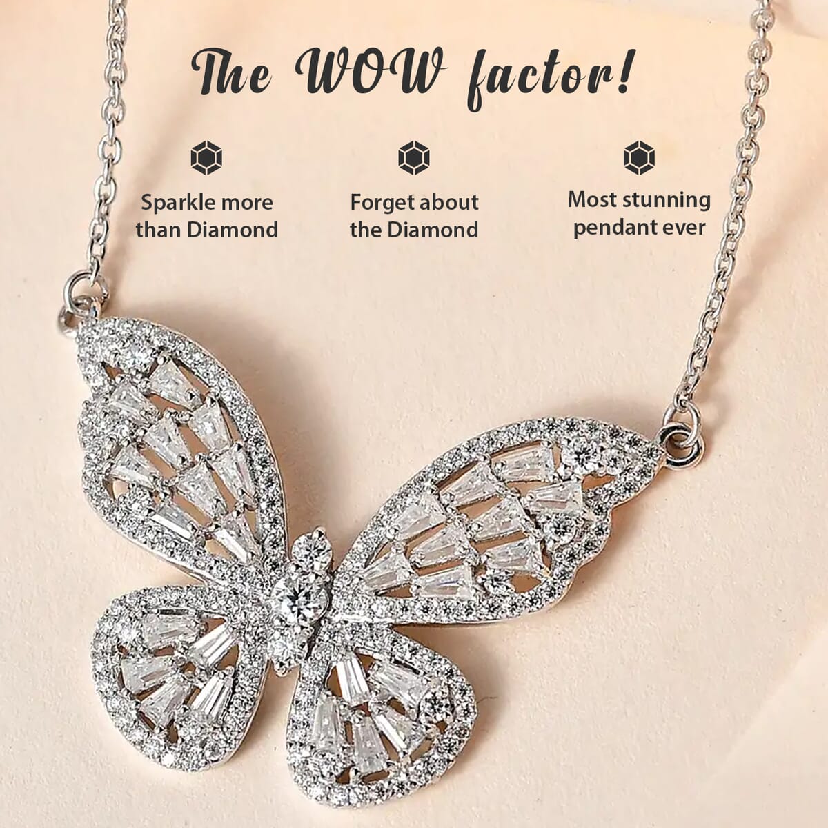GP Trionfo Collection Moissanite Butterfly Necklace 18 Inches in Platinum Over Sterling Silver 2.75 ctw image number 1