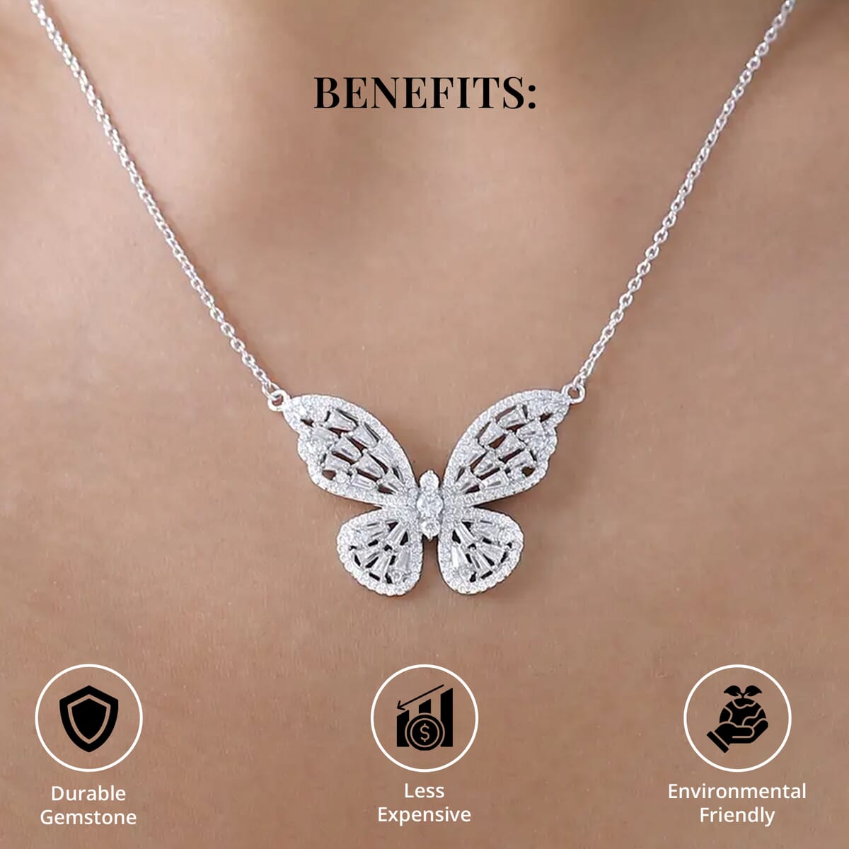 GP Trionfo Collection Moissanite Butterfly Necklace 18 Inches in Platinum Over Sterling Silver 2.75 ctw image number 3