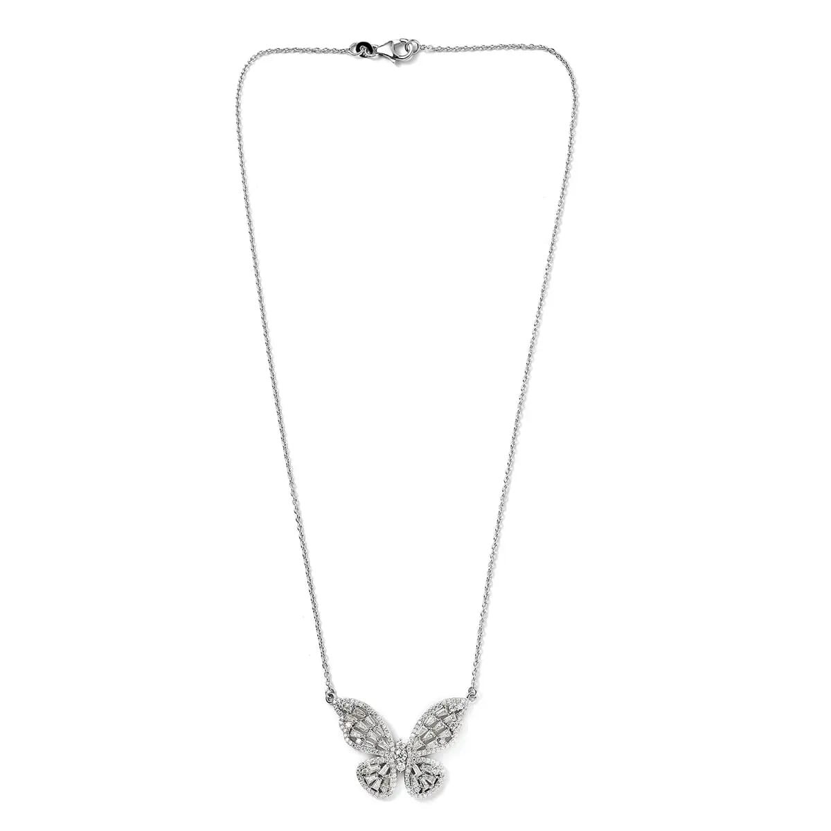 GP Trionfo Collection Moissanite Butterfly Necklace 18 Inches in Platinum Over Sterling Silver 2.75 ctw image number 4