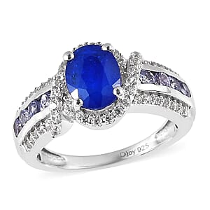 Tanzanian Blue Spinel (DF) and Multi Gemstone Ring in Platinum Over Sterling Silver (Size 10.0) 2.25 ctw