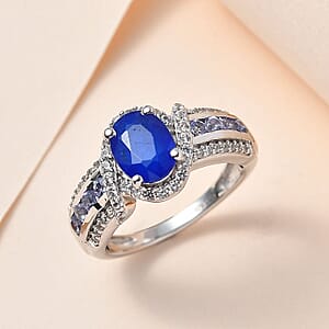 Tanzanian Blue Spinel (DF) and Multi Gemstone Ring in Platinum Over Sterling Silver (Size 10.0) 2.25 ctw