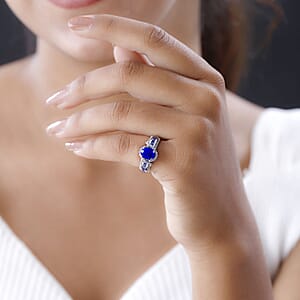 Tanzanian Blue Spinel (DF) and Multi Gemstone Ring in Platinum Over Sterling Silver (Size 10.0) 2.25 ctw