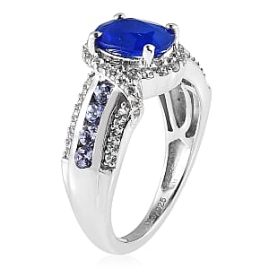 Tanzanian Blue Spinel (DF) and Multi Gemstone Ring in Platinum Over Sterling Silver (Size 10.0) 2.25 ctw