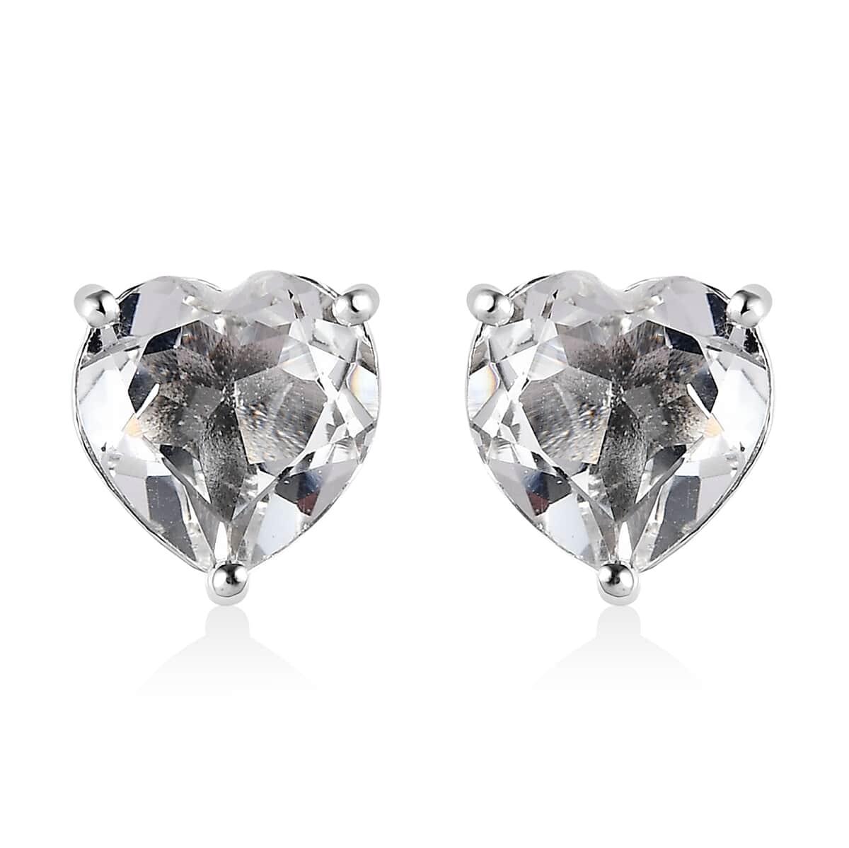Mother’s Day Gift White Topaz Heart Solitaire Stud Earrings in Platinum Over Sterling Silver 5.40 ctw image number 0