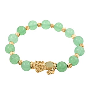 Pixiu Feng Shui Green Aventurine 90.95 ctw Beaded Bracelet in Goldtone (6.50-7.00In)