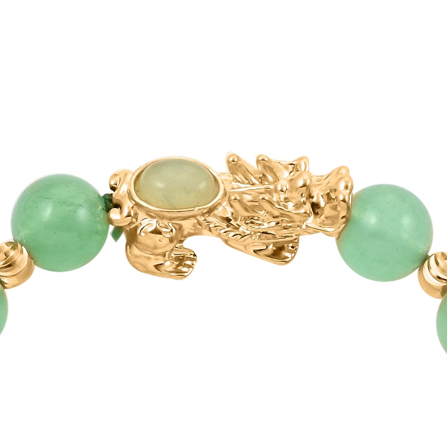 Pixiu Feng Shui Green Aventurine 90.95 ctw Beaded Bracelet in Goldtone (6.50-7.00In)