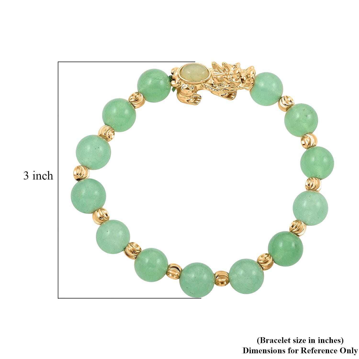 Pixiu Feng Shui Green Aventurine 90.95 ctw Beaded Bracelet in Goldtone (6.50-7.00In)